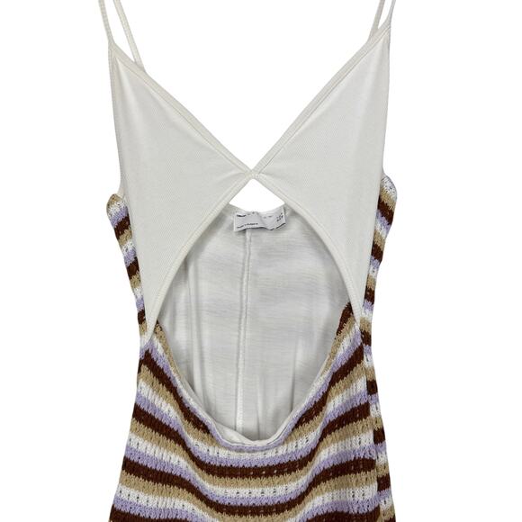 ASOS Crochet Maxi Dress Striped Size‎ 4 White Brown Purple 70s Retro Cut Out - Picture 4 of 9